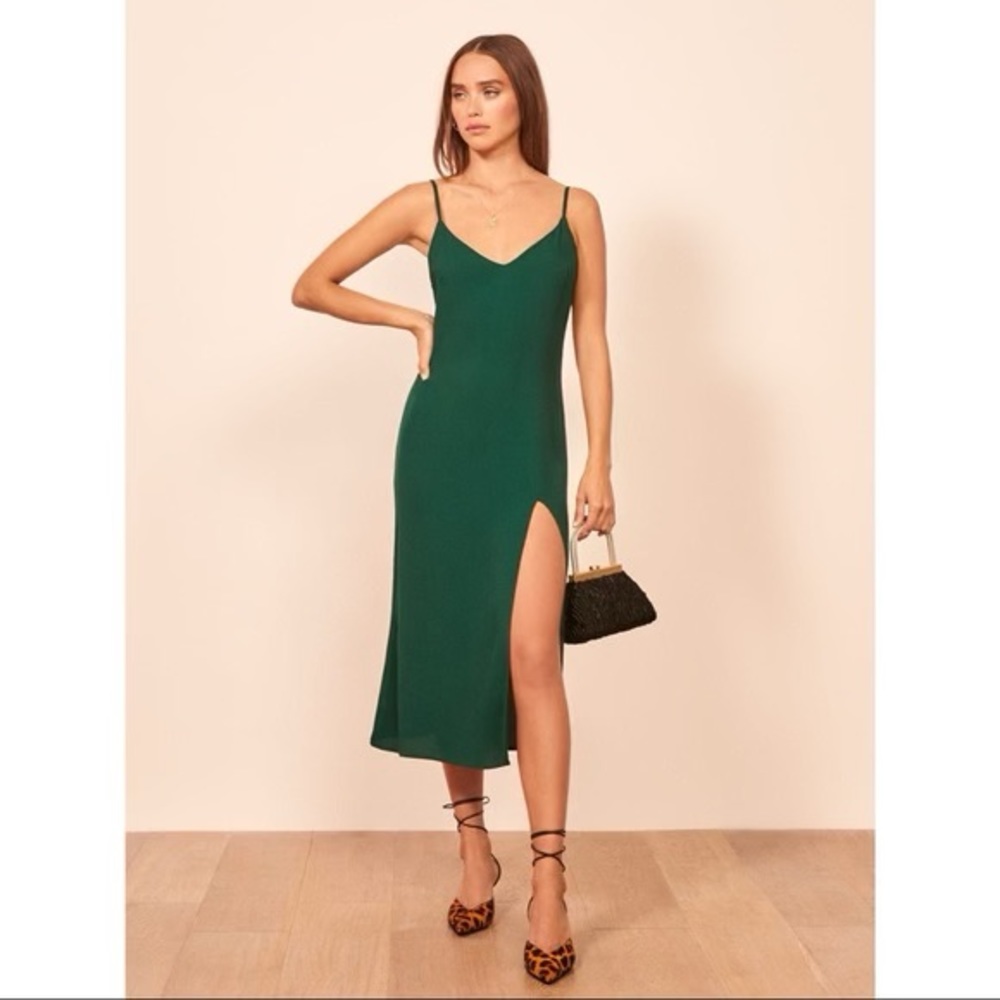Reformation Crimini Dress in Emerald Green